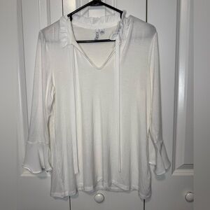 ELLE Ruffle Neck Tie Top Cream Bell Sleeve Blouse Size Small